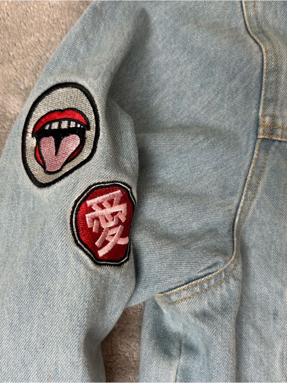 Ink Tee Jean Jacket Custom Embroidered Patchwork Color Blue Denim Women’s Size 4 - Picture 6 of 16